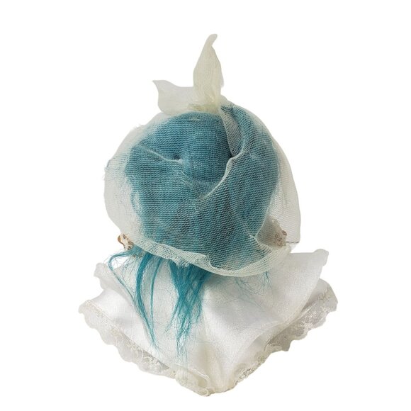 Ace Novelty Troll Doll 6" Bride Blue Hair Vintage Lace Wedding Dress & Veil - Picture 3 of 4